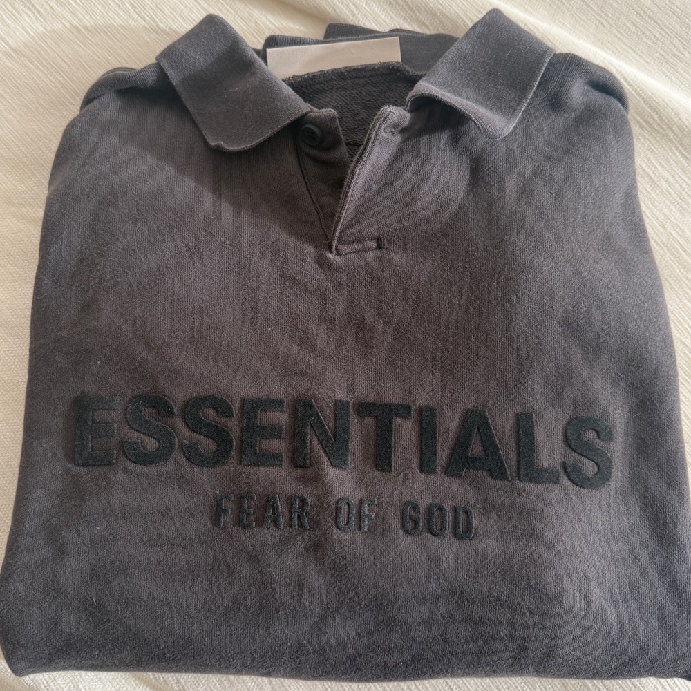 essentials fear of god - charcoal knit polo sweater long sleeve